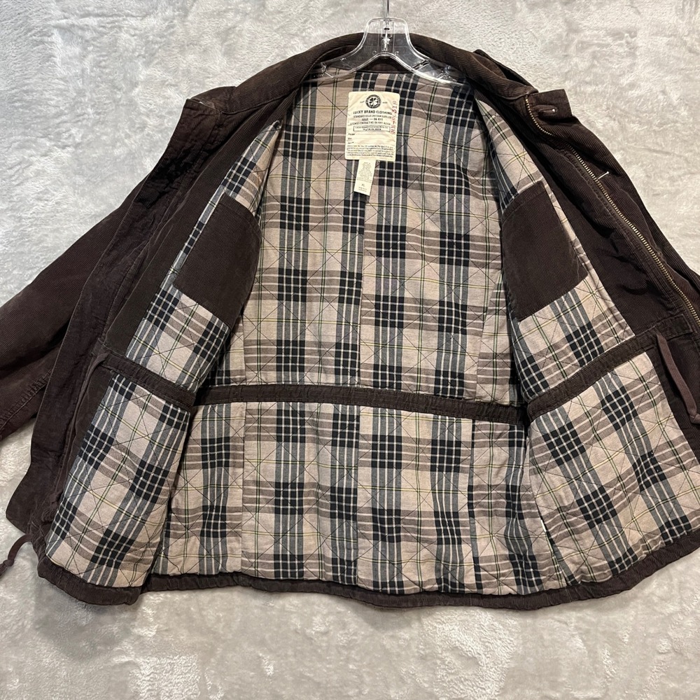 Lucky Brand Field Jacket Mens XL Brown Corduroy Quilted Plaid Lined Utility Coat - Picture 3 of 7